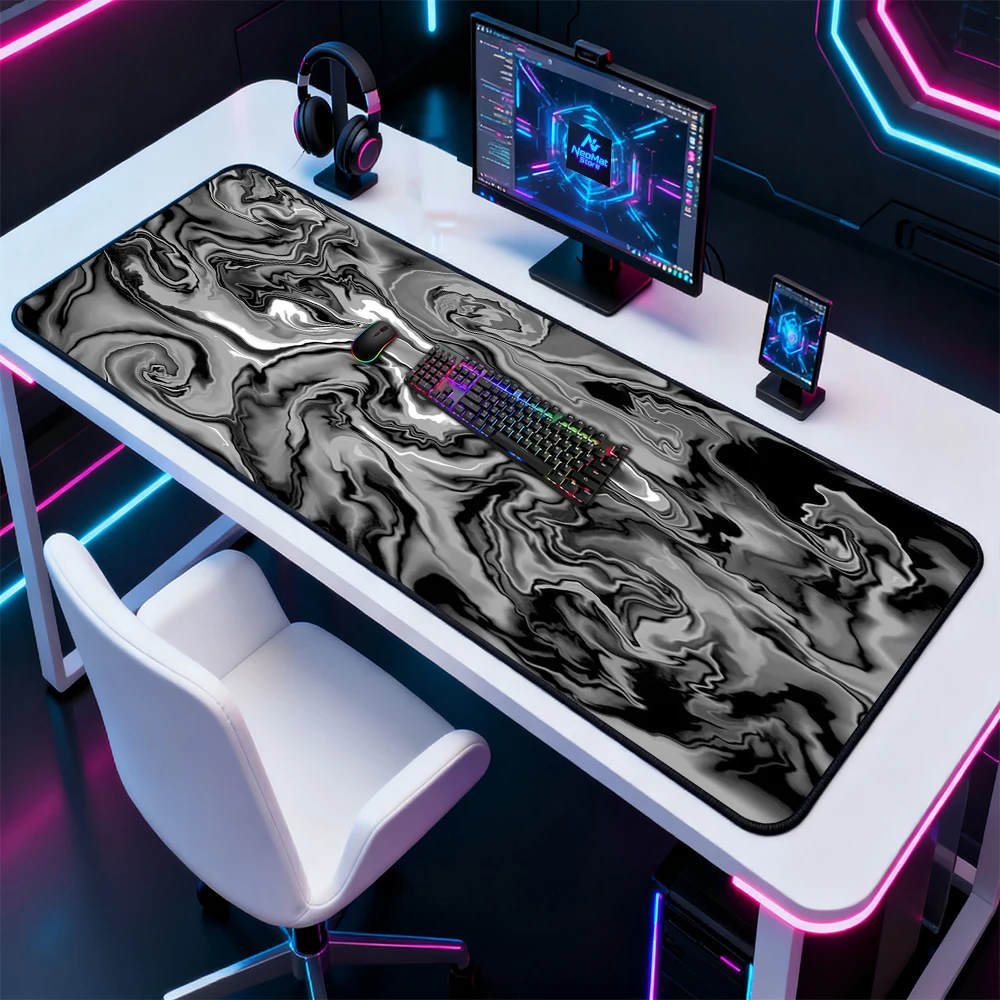 Monochrome Abstract Desk Pad Table Mat Large Mousemat 140x60 Gaming Nonslip Smooth Mousepad PC Deskmat Setup Decor Full Playmat