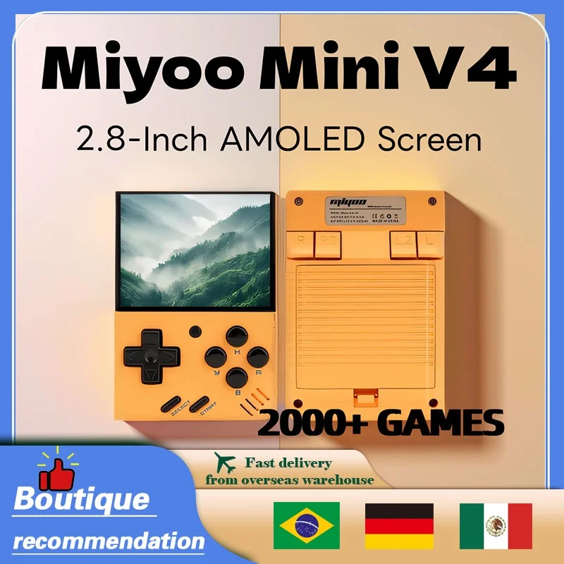 Miyoo Mini V4 Handheld Game Consoles 2.8-Inch IPS OCA Portable Video Game Console 1900mAh Linux System Retro Game Console Gifts