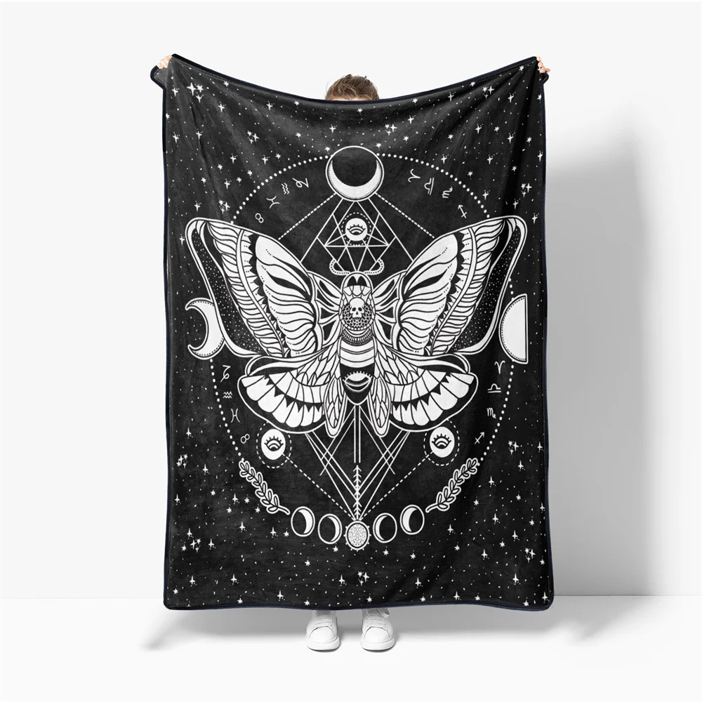 Nordic Style Black Butterfly Tapestry Knee Blanket Bedspread Boho Warm Covered Edge Fleece Throw Blanket Warm Winter Sofa Cover