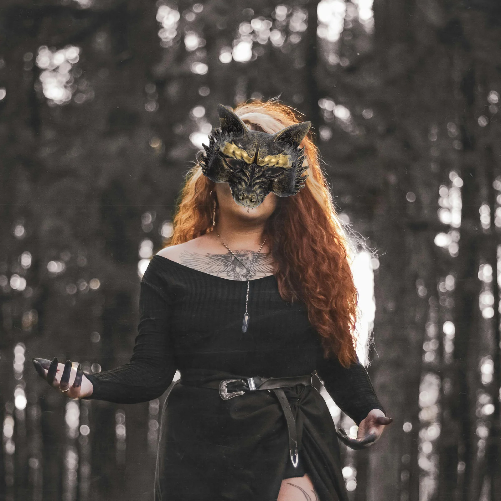 

Realistic Halloween Wolf Mask Half Face Vintage Animal Masquerade Mask Cosplay Party Wolf Costume Adult Men Women