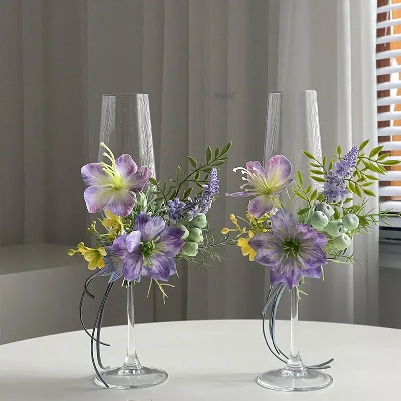 Premium sense homemade simple simulation small flower toast cup goblet a pair of soap flower DIY wedding gift