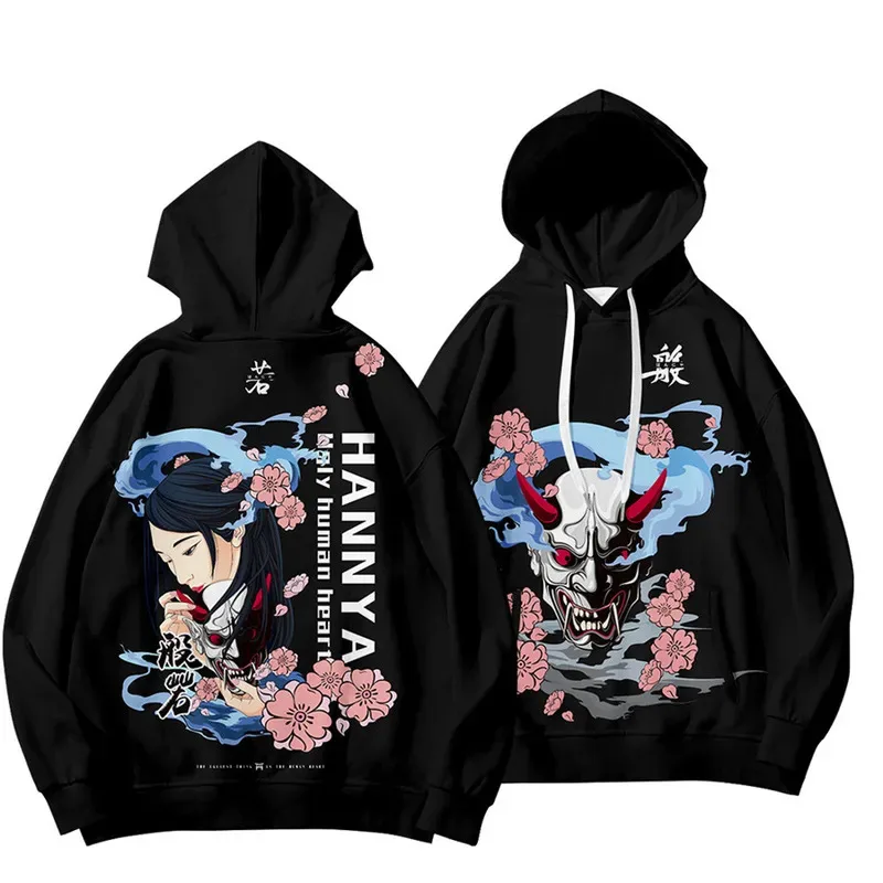 dd12Hannya Mask 3D Print Oversized Women/Men Hoodie Sweatshirt Japanese Streetwear Hip Hop Pullover Hooded Jacket Male Tracksuit