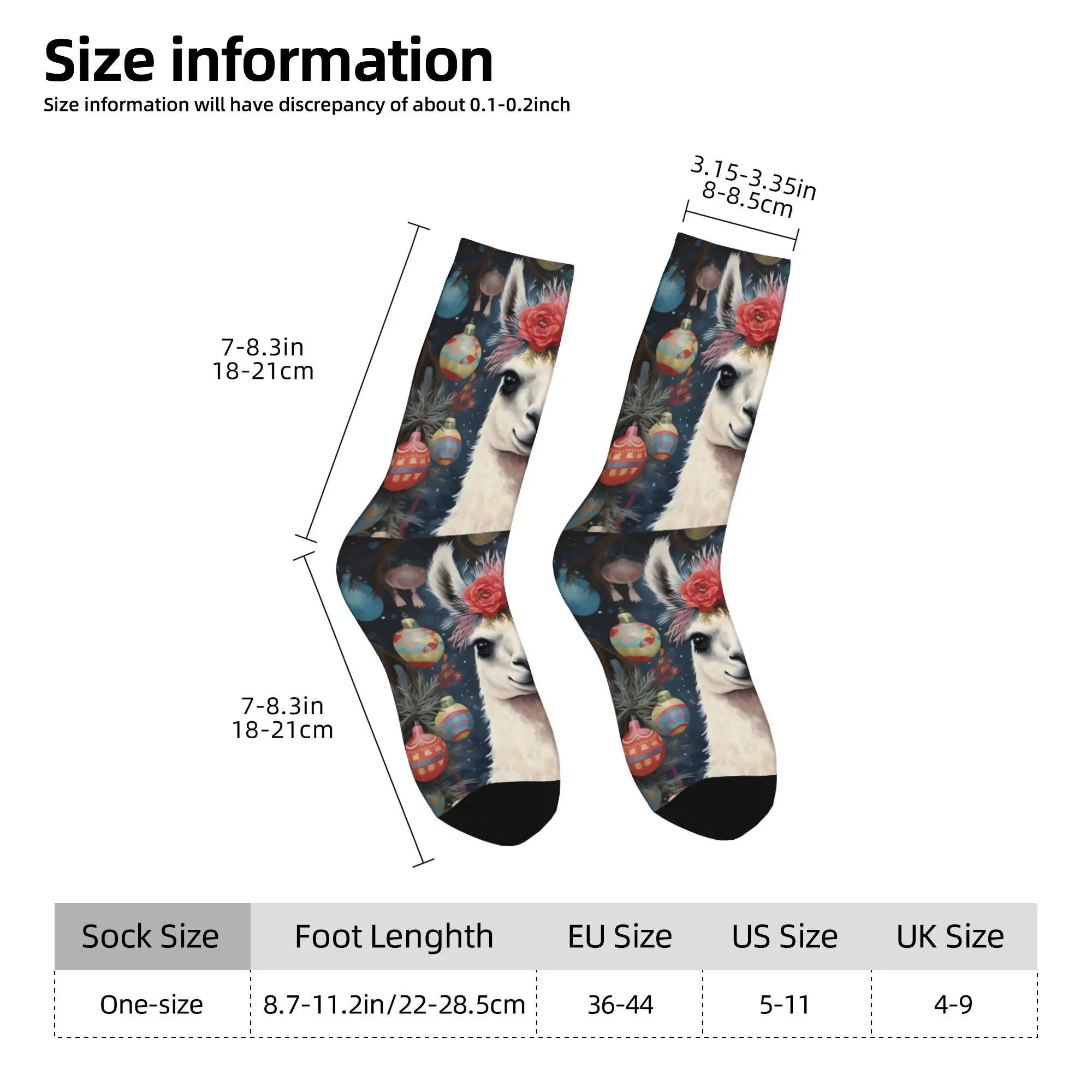 1pc Fabulous Llama With Christmas Baubles Printed Men's Socks  Novelty Hip Hop Harajuku Pattern Crew Sock Casual Gift