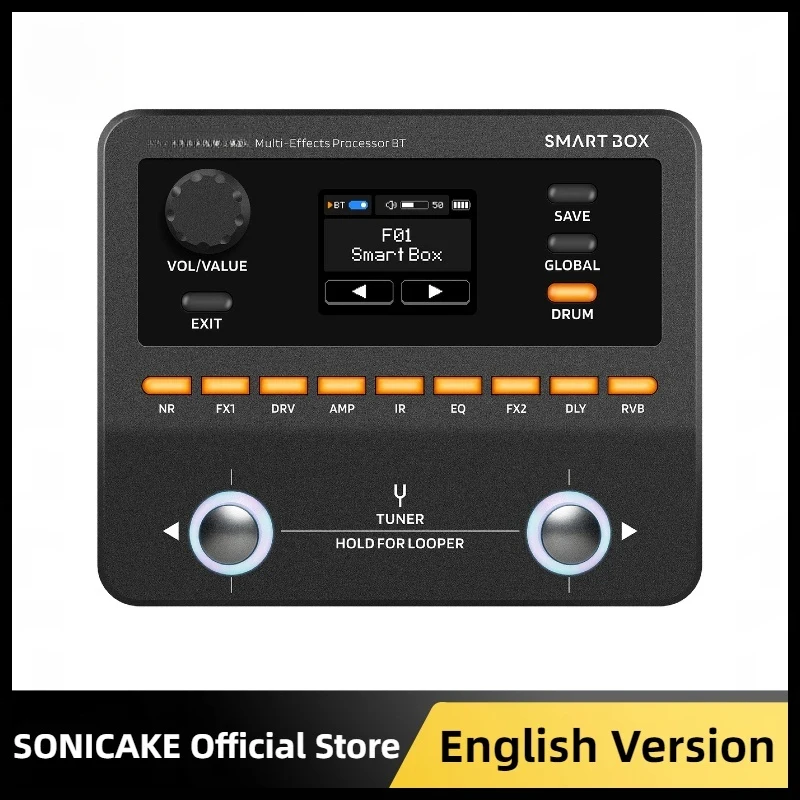 New Sonicake Smart Box Guitar Bass Multi-Effects Processor Portable Bluetooth Drum Machine Looper IR Support