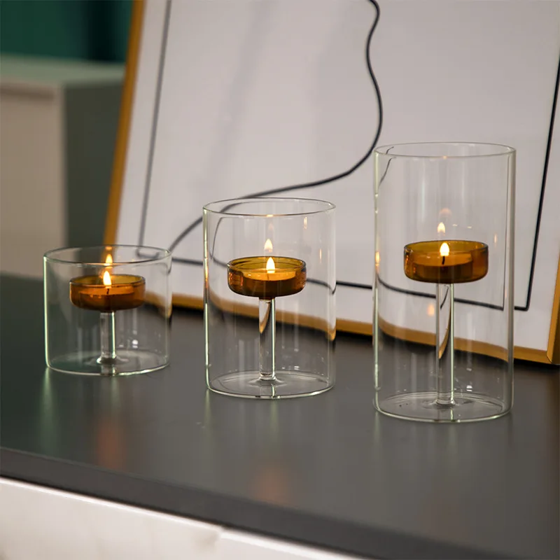 European Luxury Dining Table Candle Holder Candlelight Dinner Props Romantic Candle Holder Ornaments Nordic Small Romantic Glass