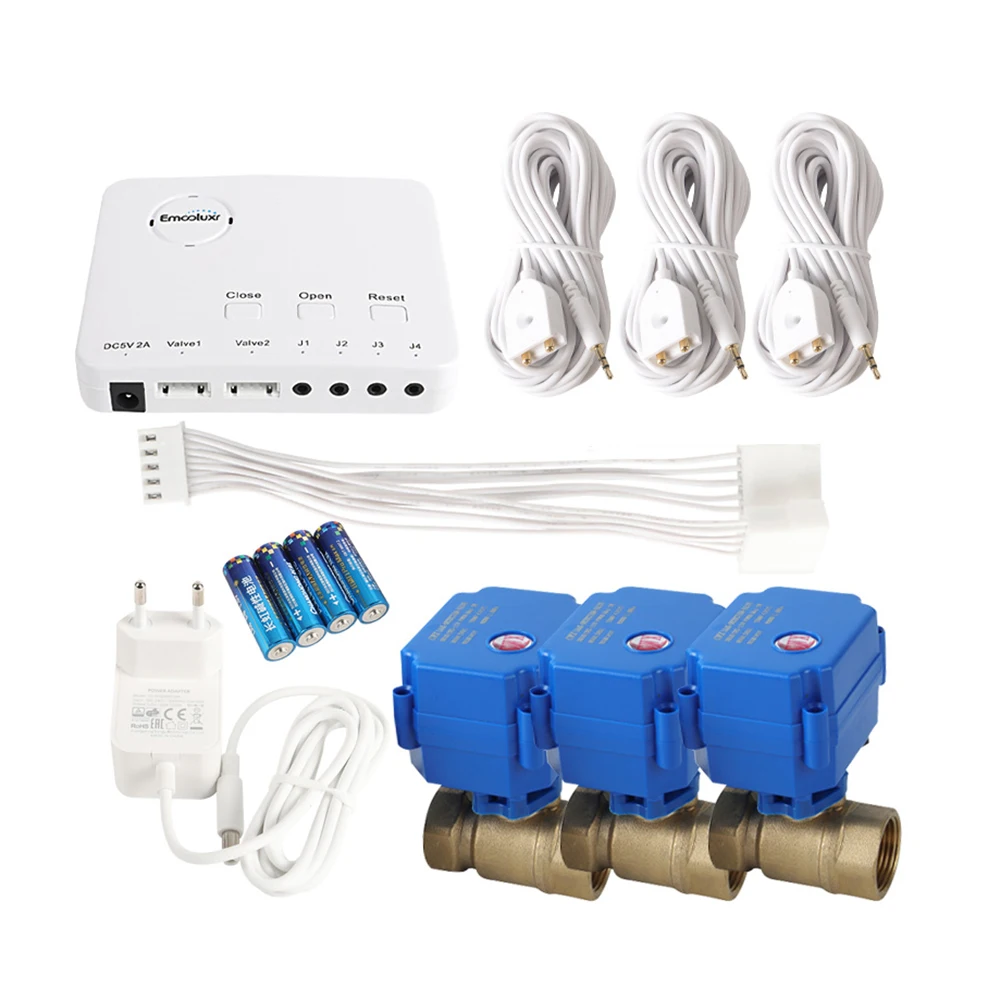 Detector de fugas inteligente con cable: evita daños por agua costosamente, función de autocontrol de forma segura, funciona con enchufe de baterías con válvula y sensor