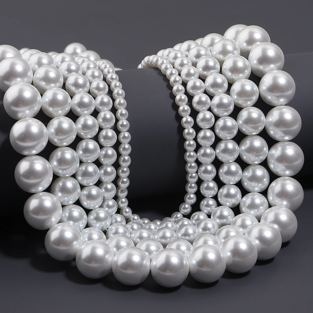 4/6/8/10/12mm Perle blanche d'imitation Perles rondes Perles de verre lisses Perles de verre à distance libre pour le collier de bricolage Bijoux en gros