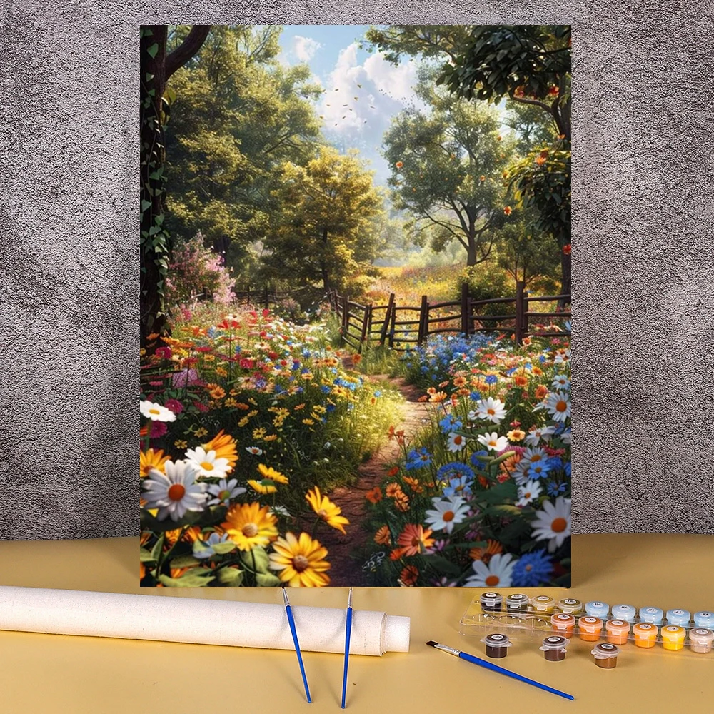 Oil Painting By Numbers Flower Forest Colorful Acrylic Paint By Numbers Scenery DIY Drawing On Canvas Landscape Wall Decor