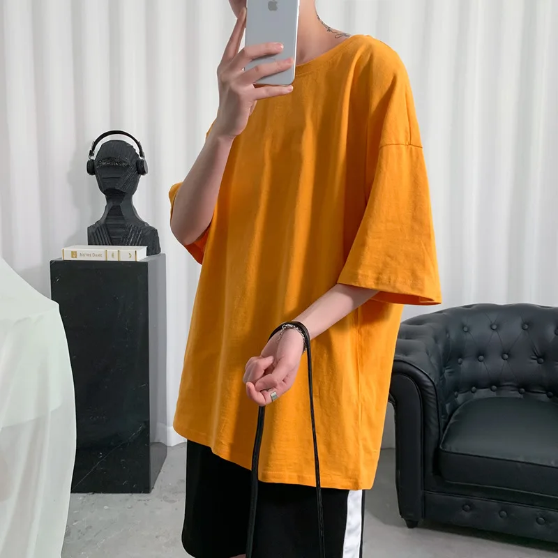Hong Kong Style 2022 Loose Soild Harajuku Camisas Streetwear Short-sleeved T-shirt Jacket Men Oversized 5XL T Shirt