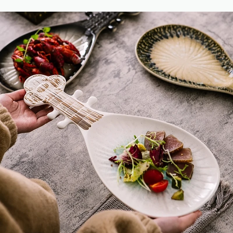 Featured Tableware Pipa Shaped Ceramic Dining Plate Sushi Plates Western Style Steak Plate Dessert Sushi Plates Fruit