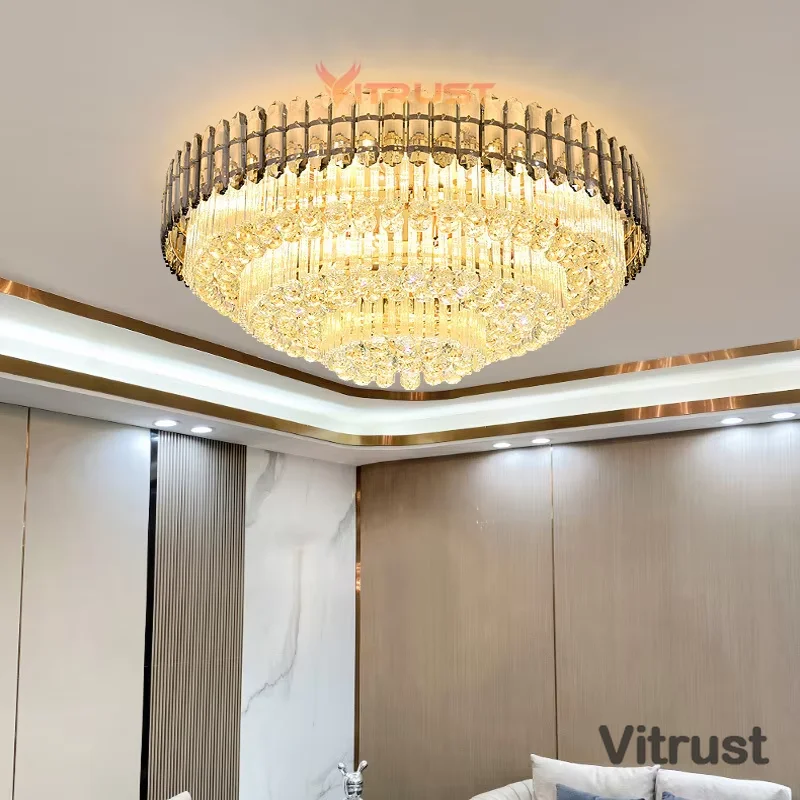 Modern LED Crystal Ceiling Lamp Circle Square Lighting Plafonnier Chandelier Lighting Living Room Bedroom Dining Remote Control