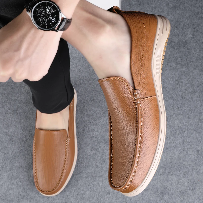 Men Genuine Leather Shoes 2022 New Casual Designer Shoes Slip On Fashion Summer Comfort Loafers Moccasins Men Driving Shoes