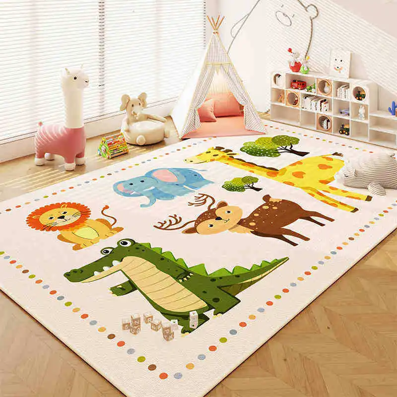 VIKAMA Watercolor Soft Lion Kids Area Rug, Soft Crystal Velvet Plush Non Slip Floor Carpet for Nursery Bedroom Playroom Decor