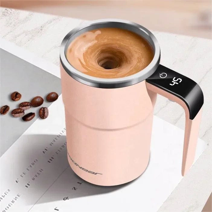 Intelligent temperature measurement display magnetic electric protein shaker cup smart mug self mixing cup Coffee Mug with Lid