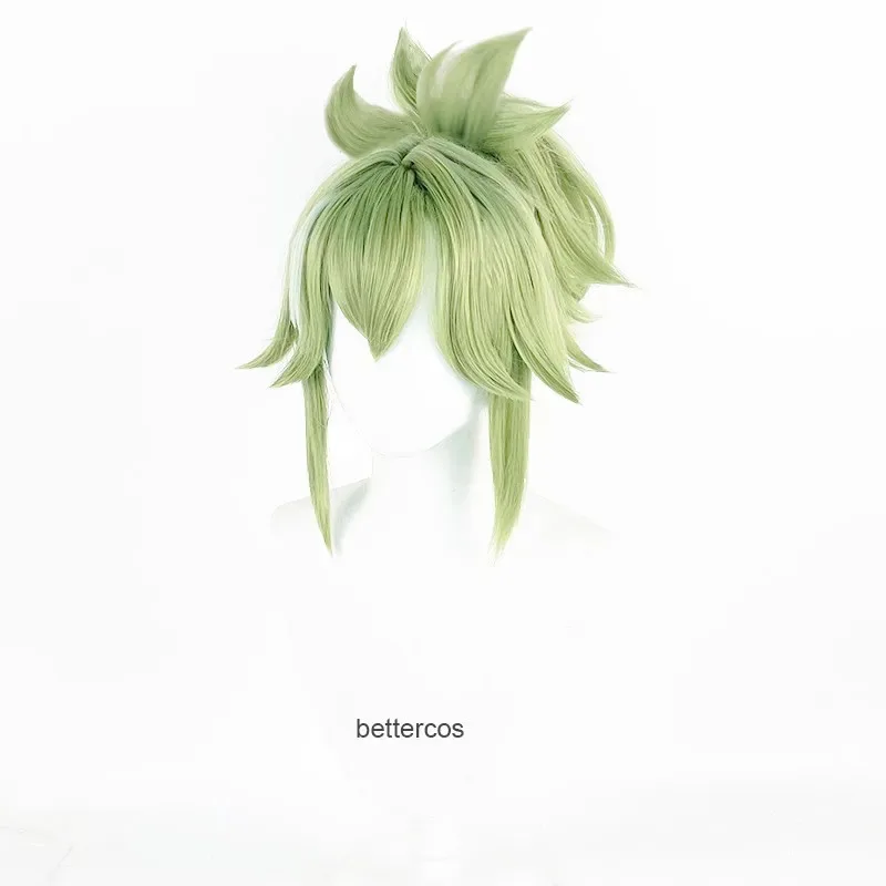 SS23Kuki Shinobu Cosplay verde claro 33cm corto con flequillo resalta pelucas de fiesta resistentes al calor + gorro de peluca