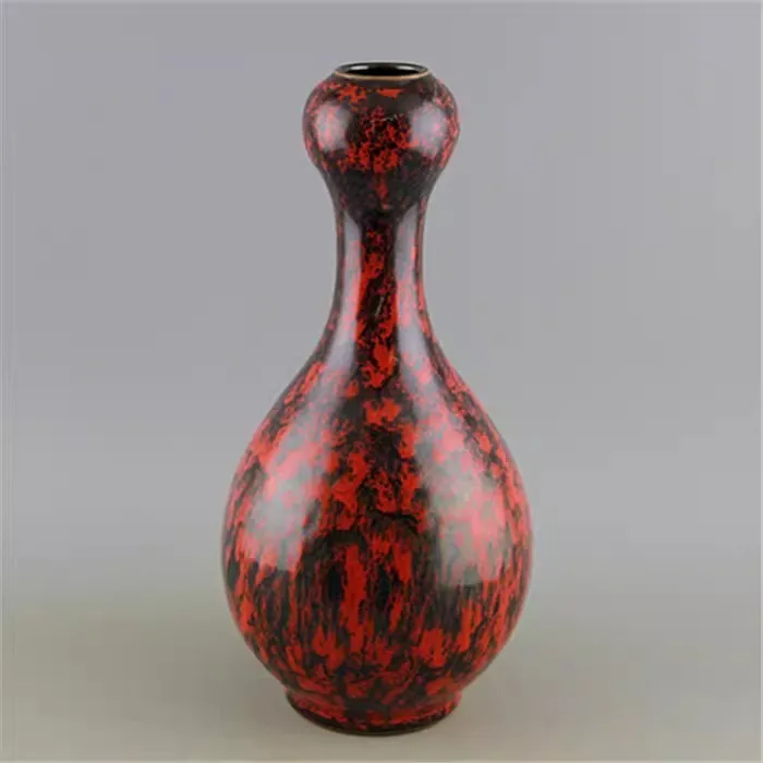 Chinese Jun Kiln Red Glaze Porcelain Vase Qing Yongzheng Black Stripe 10.5 