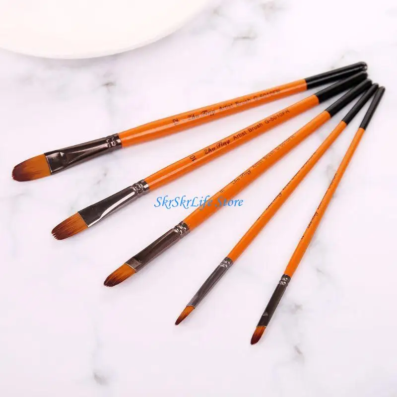 E65E 5PCS Portable Anti-sheding Paint Brushes for Wall Rock Pottery Canvas Painting