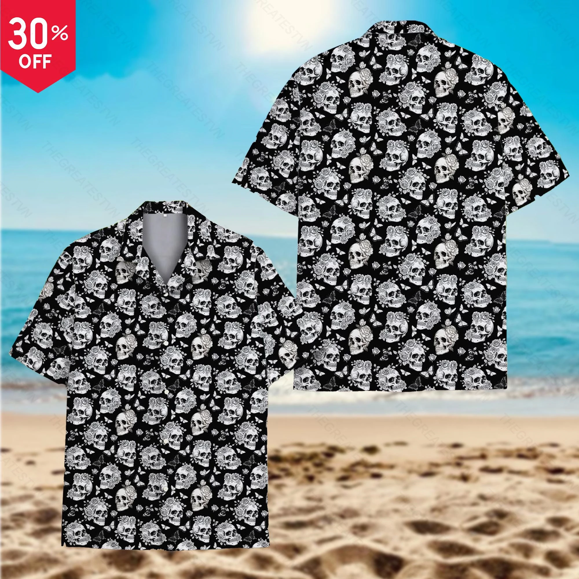 Hawaii Beach Shirt Fashion Design Men's 3D Skull Print Shirt Retro Singer Street Clothing 2025 Unisex Short Sleeve Blouses Tops