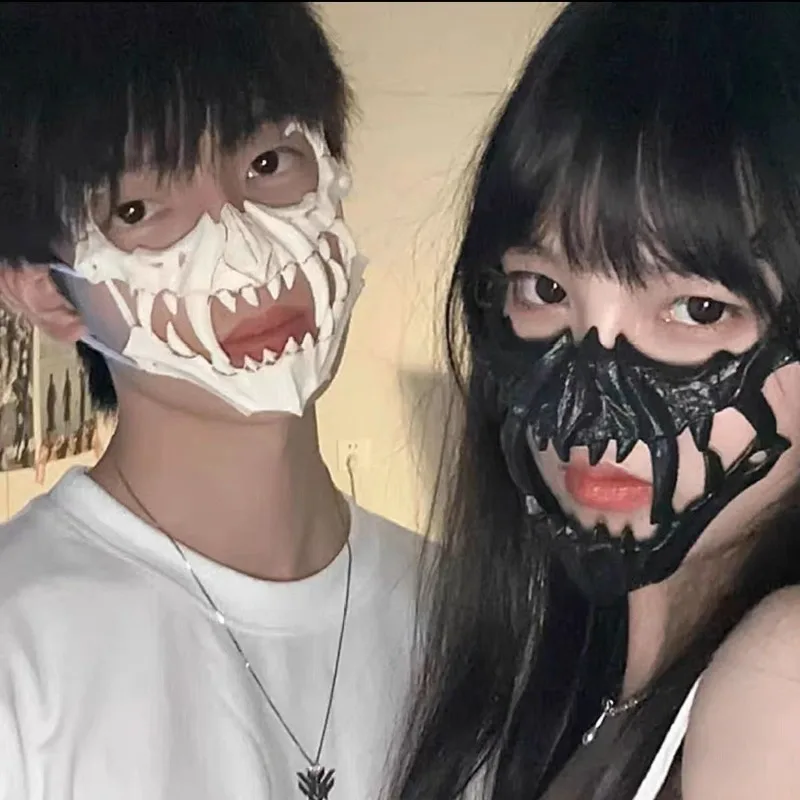 Maska Punkowa Czaszka na Halloween dla Kobiet i Mężczyzn Pół Twarzy Wilk Smok Tygrys Cosplay Kostium Rekwizyty Halloweenowe Maska Szkieletu Demona