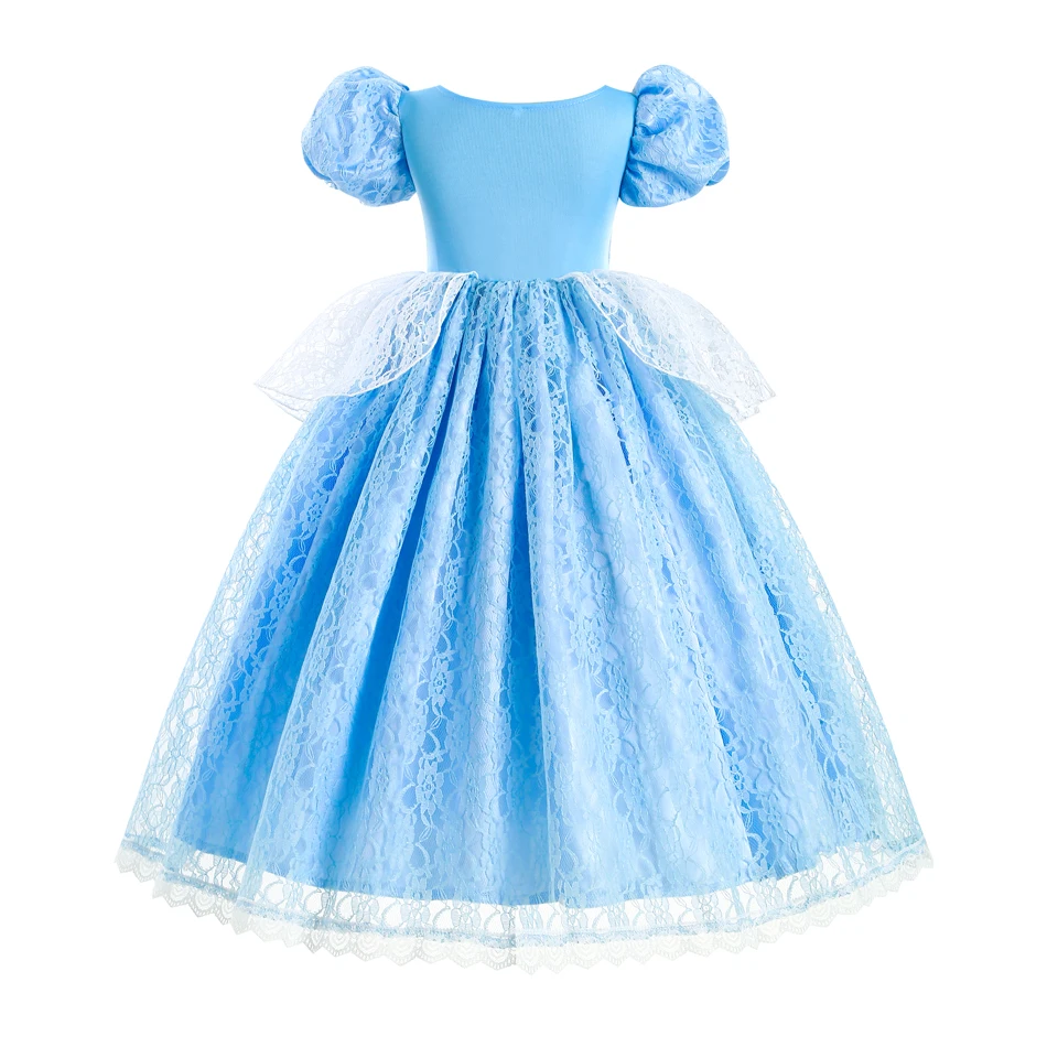 Princess Cinderella Dress for Girl Kids Blue Lace Ball Gown Halloween Disguise Clothes Carnival Princess Outfits