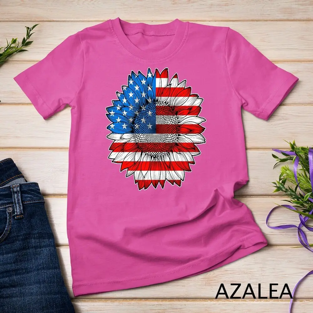 4th of July American Flag Sunflower Patriotic Men Women Kids Unisex T-shirt