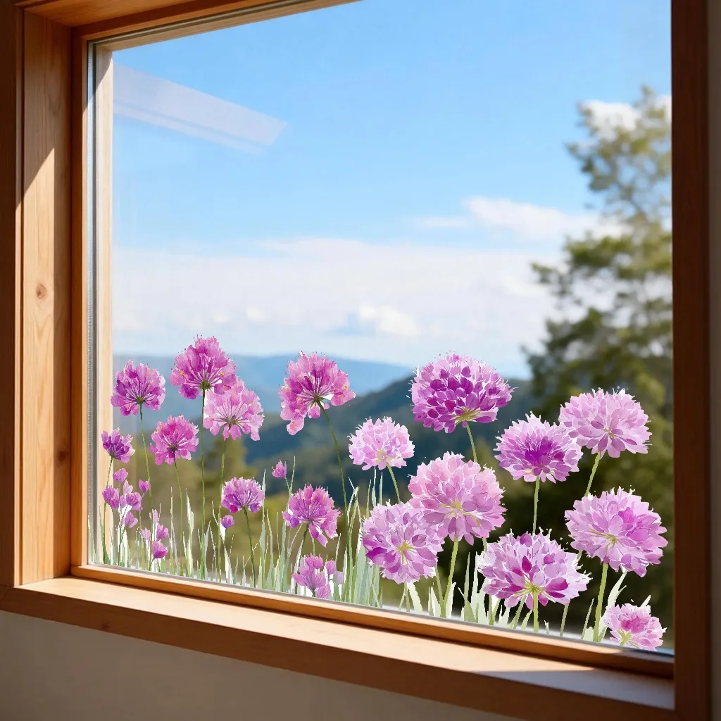 1 Stück Aquarell-Blumen Glasfenster-Dekoration für Zuhause, Lila Nebelblumenfeld Elektrostatischer UV-Fensteraufkleber