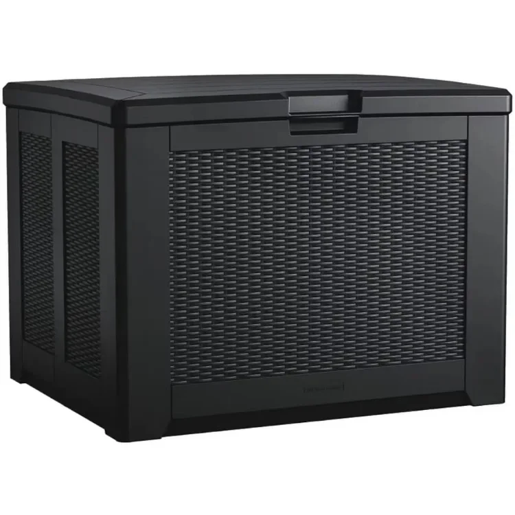 

Rubbermaid Medium Resin Outdoor Storage Deck Box, 74 Gal., Charcoal, with Decorative Basketweave Pattern