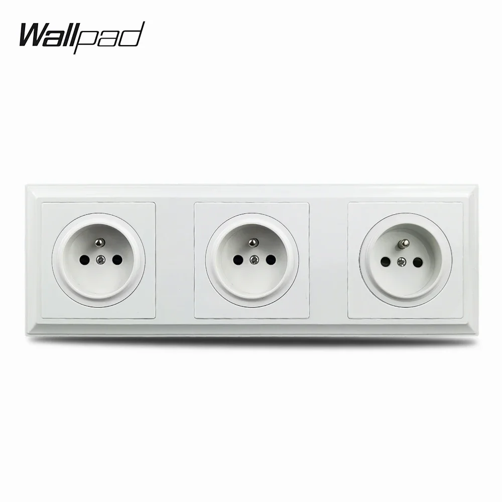 Triple French Wall Power Socket L6 Plastic Palace Style 258 * 86 mm Wallpad White 3 Way EU Socket