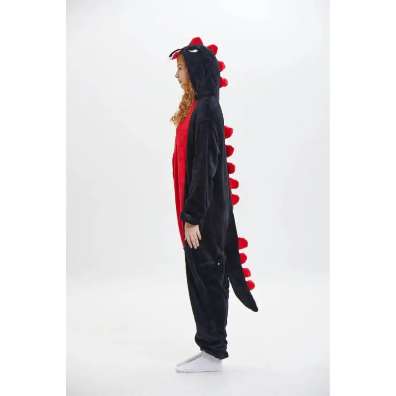 Kigurumi جديد أسود ديناصور نيسيس الكبار ازياء للجنسين الحيوان الأرجواني التنين منامة ملابس خاصة تأثيري عشاق منامة