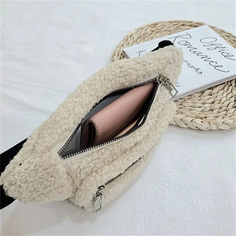 Plush Women's Waist Bag Solid Color Belt Bags Shoulder Crossbody Chest Bag Brand Designer Female  Banana Hip Purse