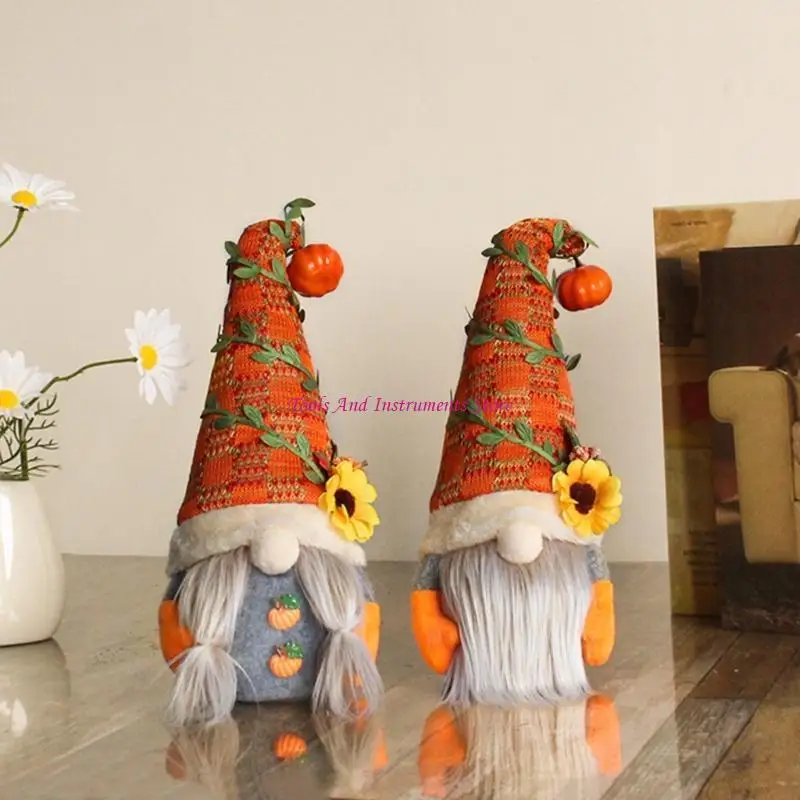 Fall Gnome Pumpkin ทานตะวันสวีเดน Nisse Tomte Elf เครื่องประดับหรูหราแคระสำหรับคริสต์มาสฤดูใบไม้ร่วงวันขอบคุณพระเจ้าตกแต่งบ้าน