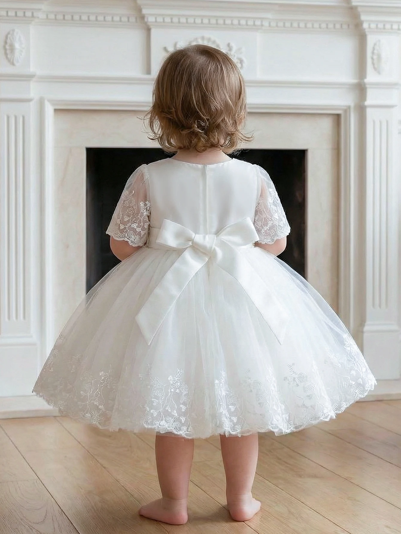 Baby Girl Dress, White Baptism Dress, Lace Baby Dress, Fluffy Chiffon Skirt for 0-2 Year Old Infants, Weddings, Parties, Vacatio 6
