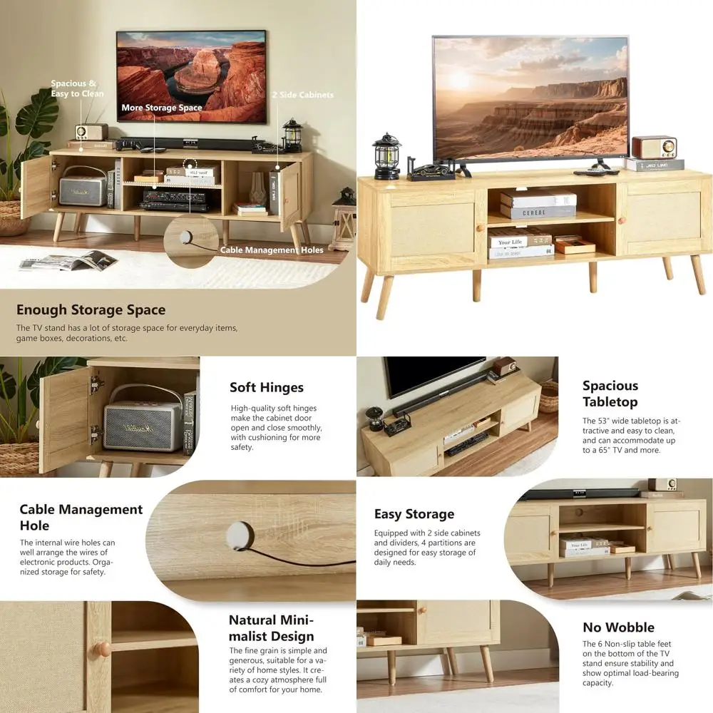 

Mid Century Modern TV Stand for 60/55/50 Inch TVs, Living Room Entertainment Center with Shelves and Storage Cabinets