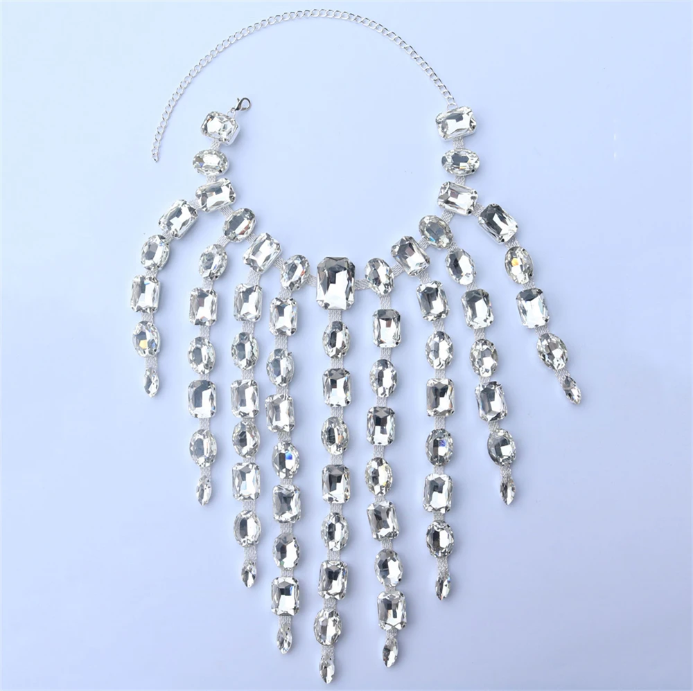 Fashionable rhinestone necklace women\'s jewelry sparkling set bride\'s wedding personality large collar large necklace earri