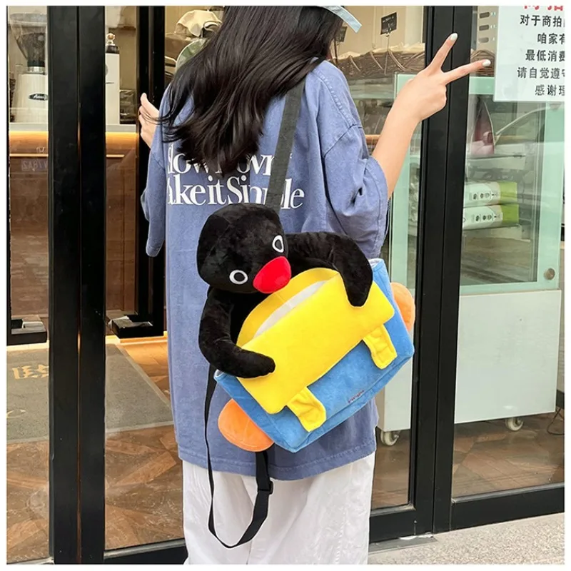 

New Cartoon Penguin Backpack, Soft Plush Mini School Bag, Stylish Double-Shoulder Bag for Women