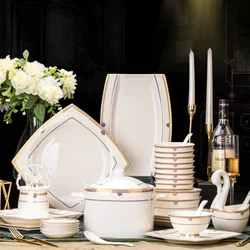 1PCS Ceramic Tableware Set Phnom Penh Household Creative Whiteware Salade Bowl Dinner Plates Assiettes De Table Luxe Dinnerware