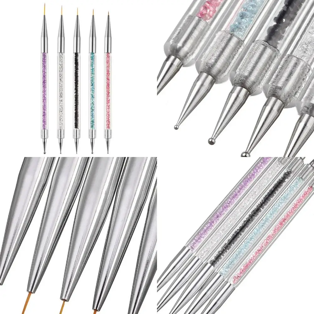 5 Acrylic Nail Brush With Crystal,Acrylic Brush,Nylon Drawing Line,Manicure Tool