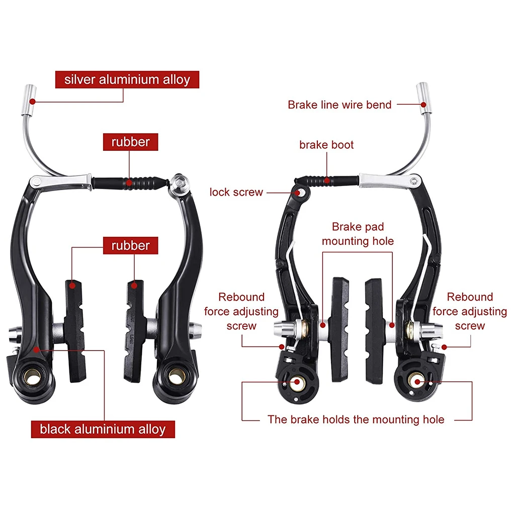 MTB BMX Fahrrad V-Bremsen-Set MTB Bremssattel-Set AL Linear Pull mit Bremsbelägen, Hebel, Kabel, Montagewerkzeug Schwarz – Detail 1