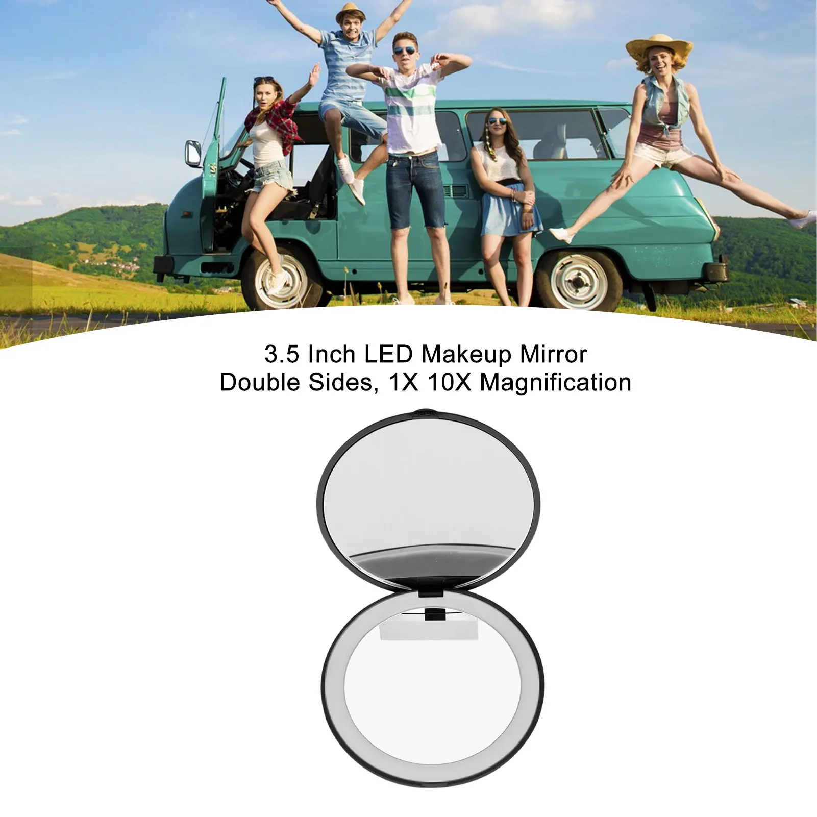 مرآة مكياج مكبرة محمولة 3.5 بوصة مرآة LED 1X 10X تكبير مرآة مكياج مزدوجة الجوانب للسفر المنزلي المدمج #4