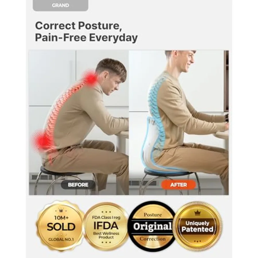 Grand Extra Wide Ergonomic Seat Support, Sit Straighter Without Effort, Passive Posture Trainer for Office, Home and Car