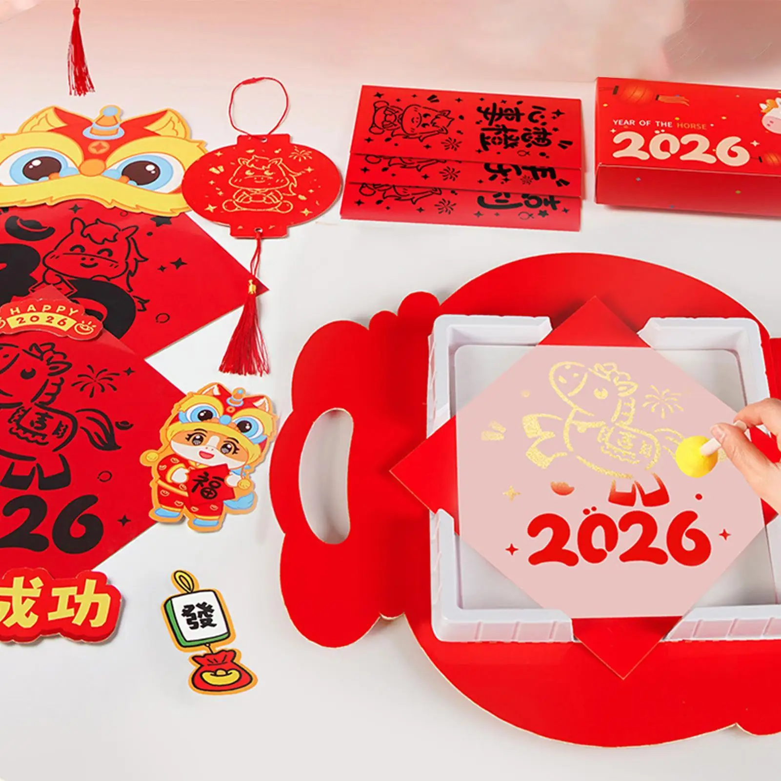 مجموعة فن الكتابة بالحروف الصينية، لعبة حرفية للعام الجديد للأطفال، تعليمية للمنزل ورياض الأطفال، نشاط احتفالي للعطلات