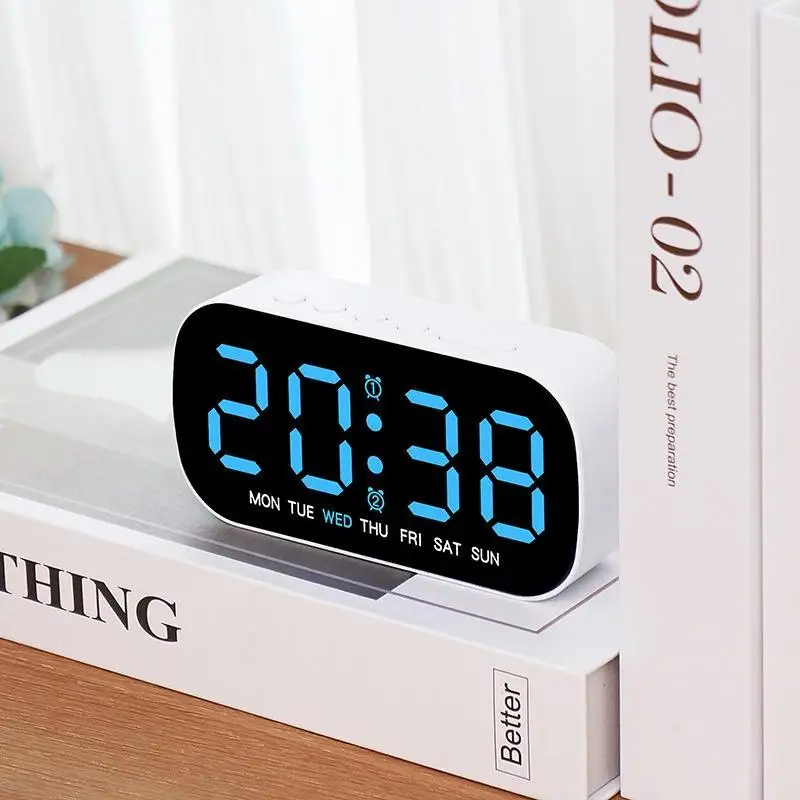 Desktop Digital Alarm Clock Temperature Date Week Dual Alarm Night Mode Snooze Clock 5 Levels Of Brightness 12/24H LED Clock