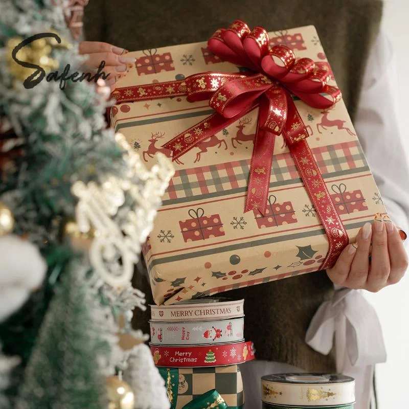 

New Year Christmas Ribbon - 100% Polyester 22M Length Gift Wrap Ribbon For Flowers, Cake Decor, Christmas Tree (Red/Green)