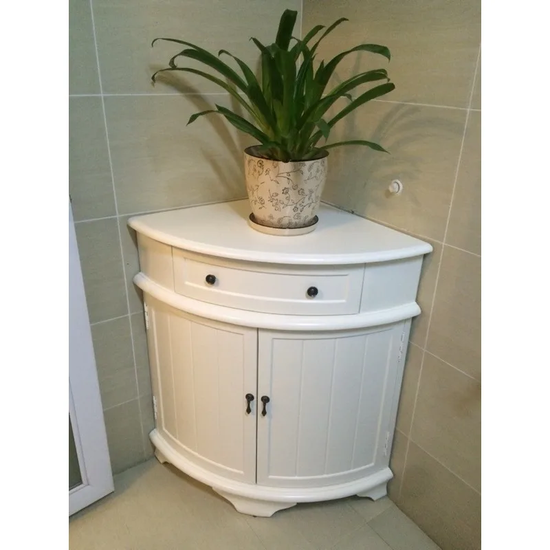 Beauty ivory white corner cabinet triangular 90 degrees right angle living room side cabinet corner cabinet solid wood