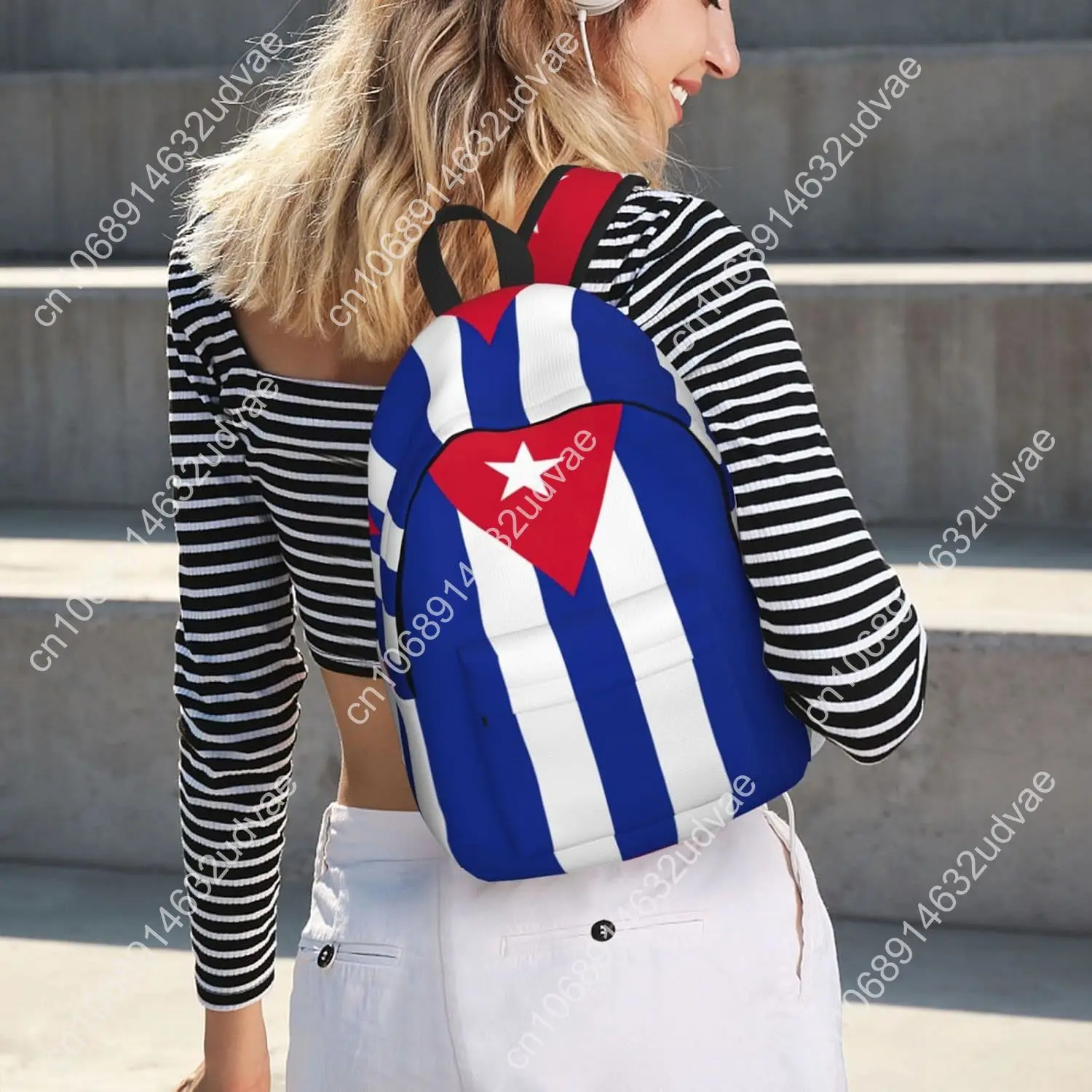 Cuban Flag Print Casual Canvas Backpack for Everyday Use Canvas Rucksack Work Hiking Laptop Backpack