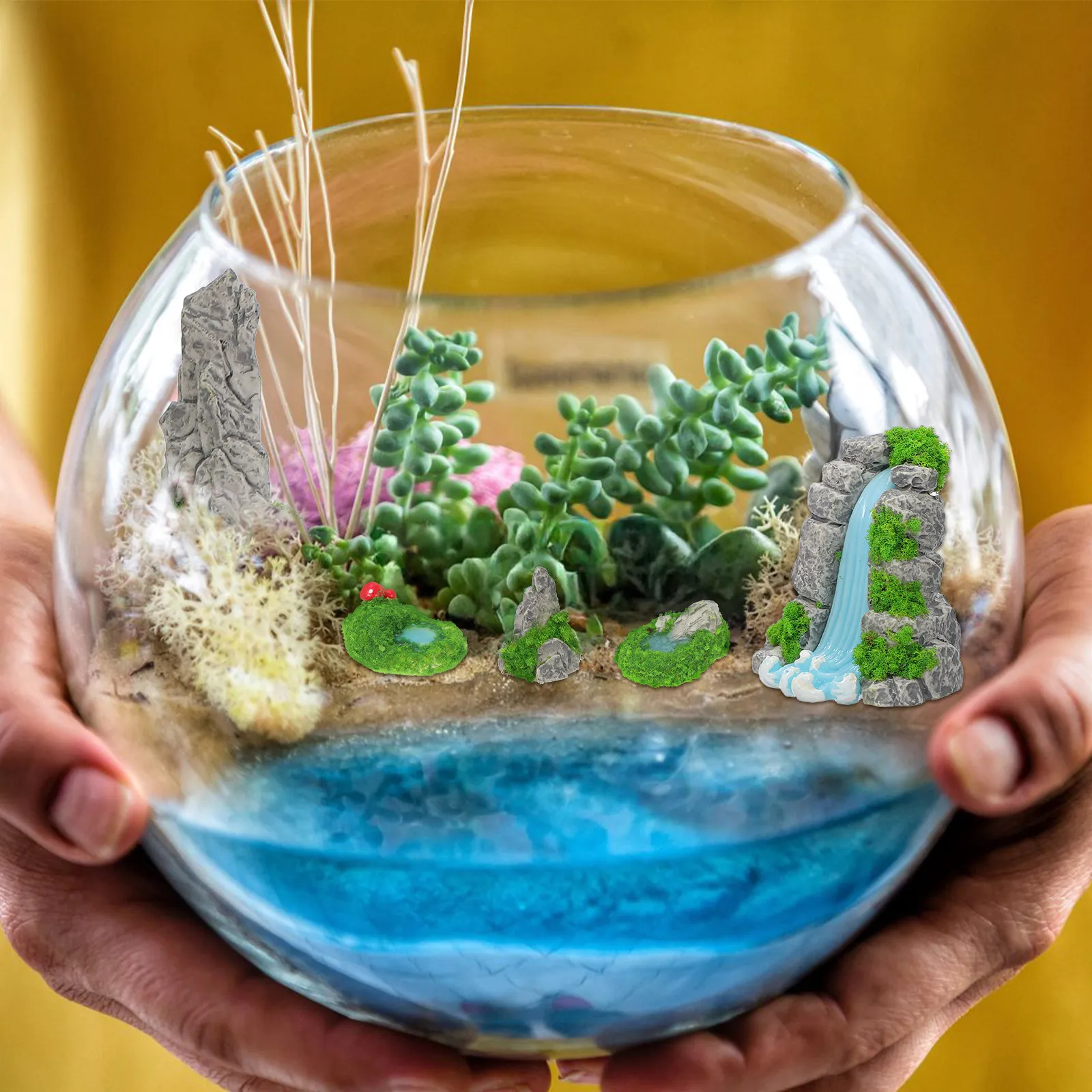 6Pcs Mini Rockery Artificial Mountain Resin Pool Set Natural Landscape Decoration Diorama Aquarium Garden Accent