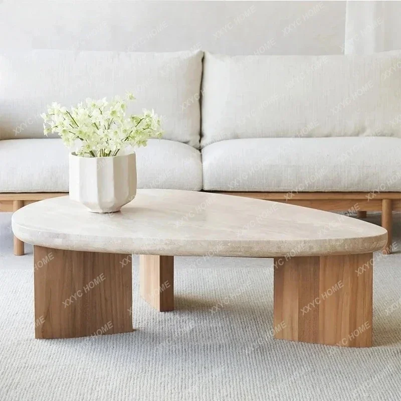 

MImported natural travertine coffee table, coffee table creative small apartment household wabi-sabi French coffee table9344