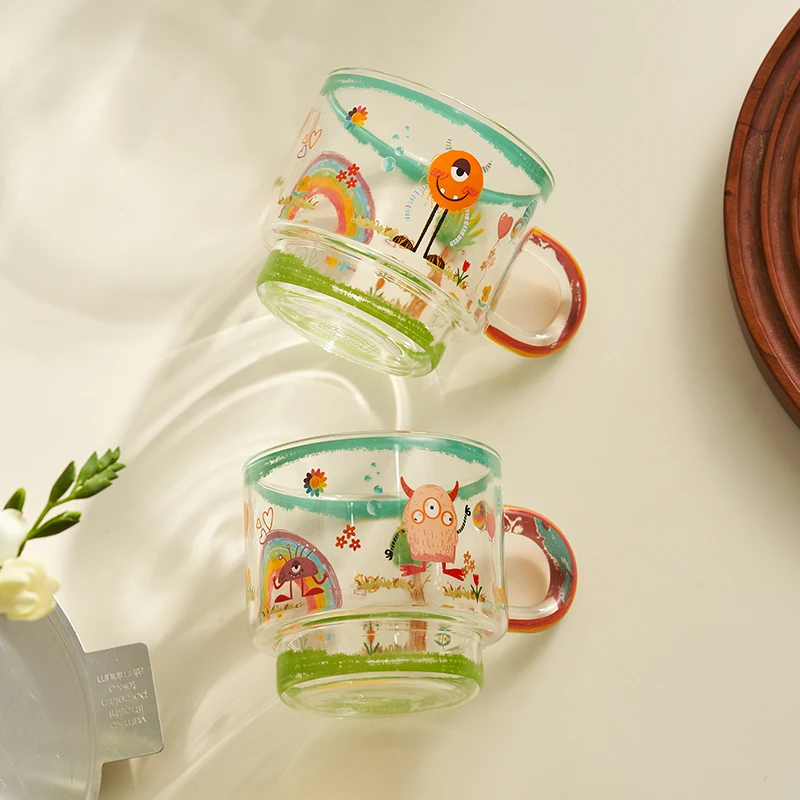 Cartoon Heat-resistant Monster Glass Household Cute High Appearance Level Breakfast Cup Coffee Cup Water Cup