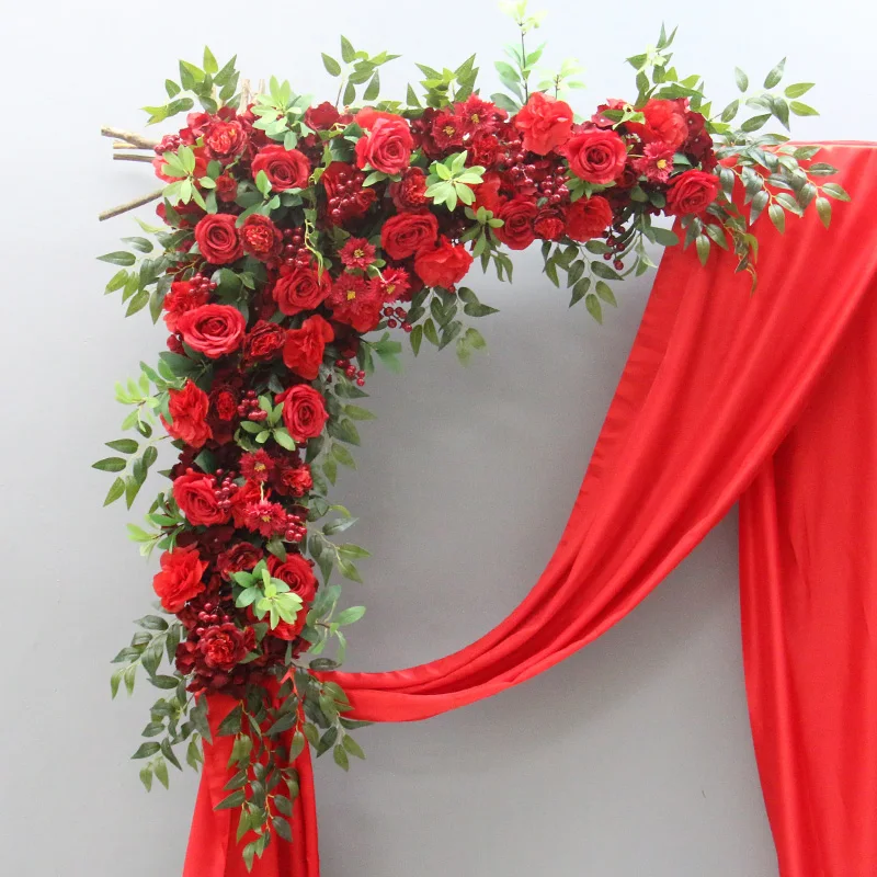تشكيلة زهور التوت الأحمر لعيد الميلاد، جدار زهور زاوية صناعية، علامة ترحيب لحفلات الزفاف، كرة زهور للحفلات، ديكور منزلي #3