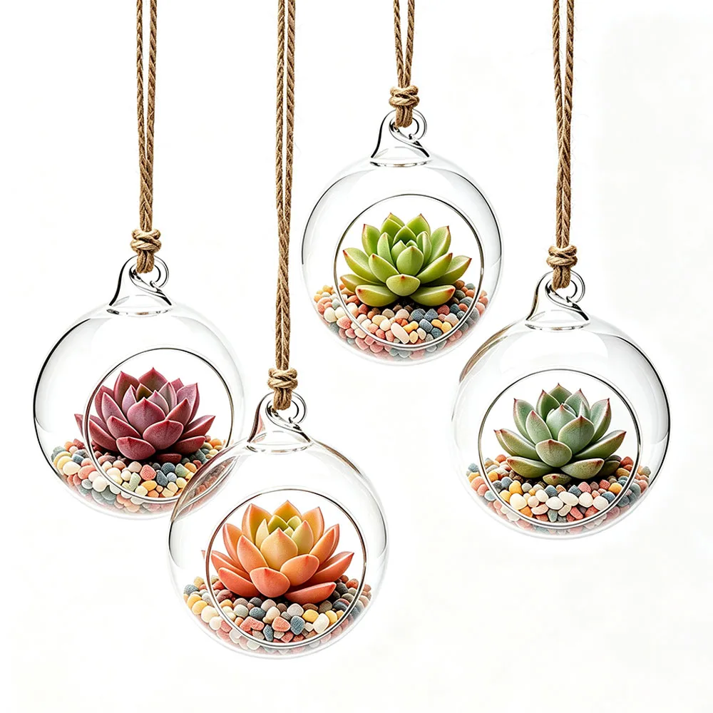 Transparent Hanging Glass Vases Ball Borosilicate Glass Hanging Tealight Holder 6/8/10/12/15cm Clear